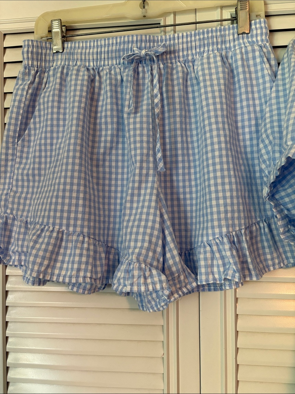 Women’s Gingham Blue Cotton Ruffle Pajama Set Size Large - Picture 4 of 7